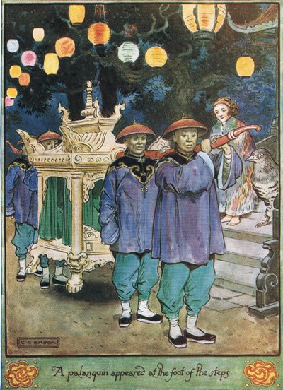 A Palanquin appeared at the foot of the steps, illustration from 